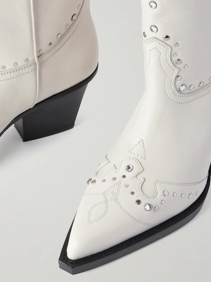 Paris Texas - Janice Embellished Leather Cowboy Boots - Off-white - Image 4