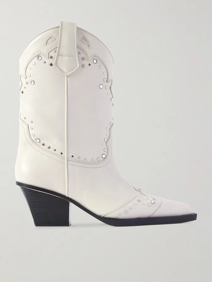 Paris Texas - Janice Embellished Leather Cowboy Boots - Off-white