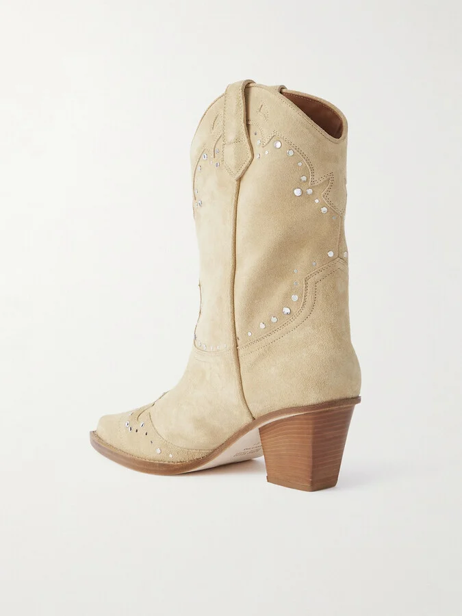 Paris Texas - Janice Embellished Suede Cowboy Boots - Ecru - Image 3