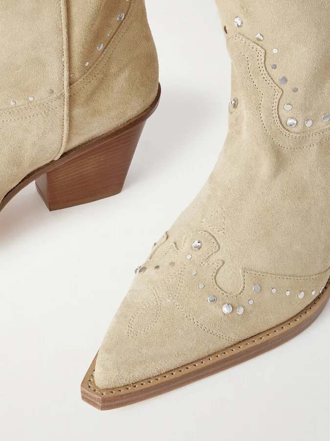 Paris Texas - Janice Embellished Suede Cowboy Boots - Ecru - Image 4