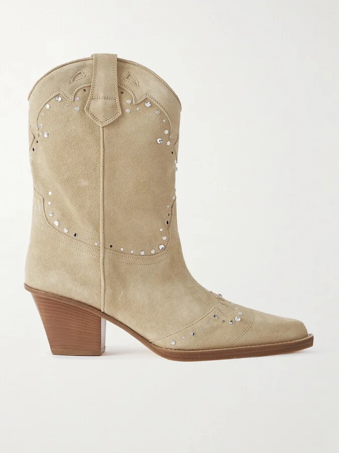 Paris Texas - Janice Embellished Suede Cowboy Boots - Ecru