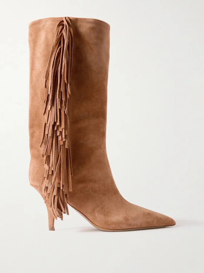 Paris Texas - Jessie Fringed Suede Knee Boots - Brown