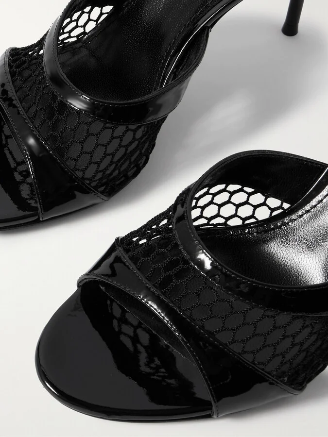 Paris Texas - Lidia Patent-leather And Mesh Sandals - Black - Image 4