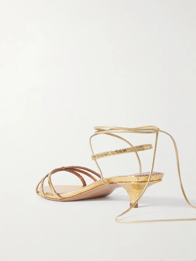 Paris Texas - Linda Metallic Snake-effect Leather Sandals - Gold - Image 3