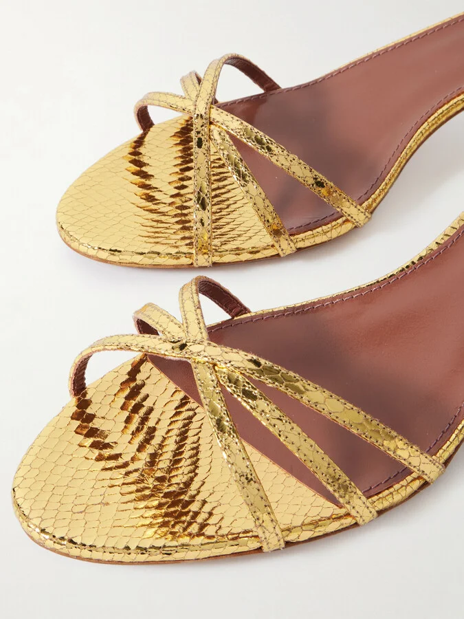 Paris Texas - Linda Metallic Snake-effect Leather Sandals - Gold - Image 4