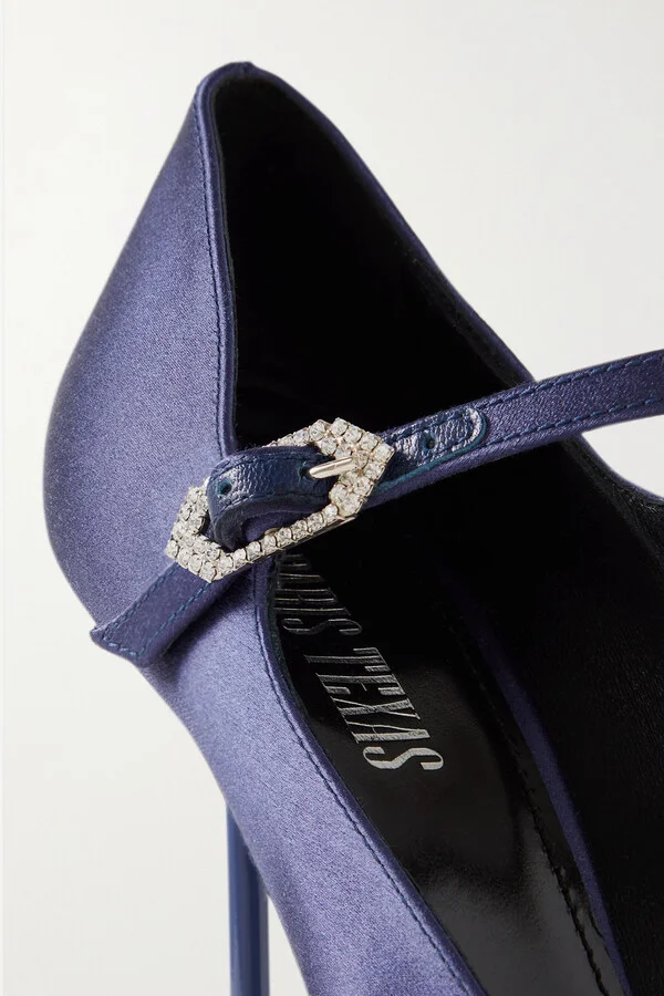 Paris Texas - Livia Crystal-embellished Satin Pumps - Blue - Image 4