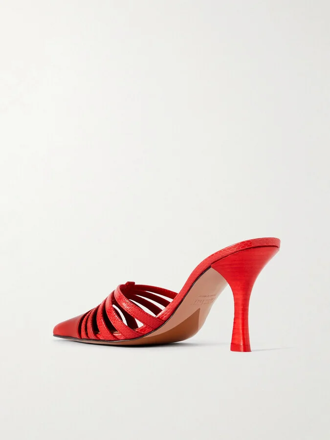 Paris Texas - + Nadia Lee Cohen Patent And Snake-effect Leather Mules - Red - Image 3