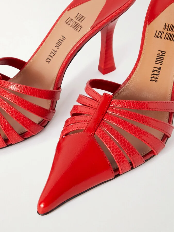 Paris Texas - + Nadia Lee Cohen Patent And Snake-effect Leather Mules - Red - Image 4