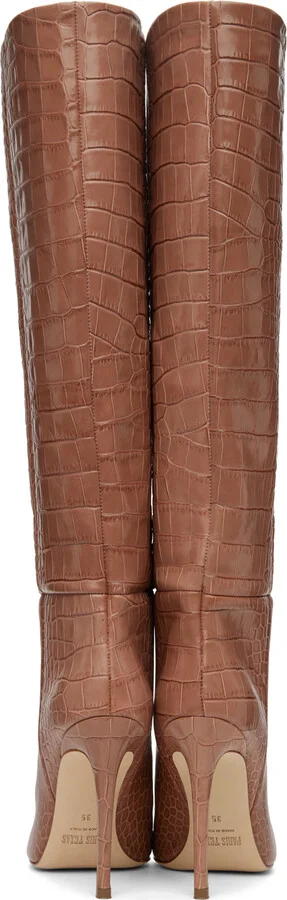 Paris Texas Pink Croc Stiletto Tall Boots - Image 2