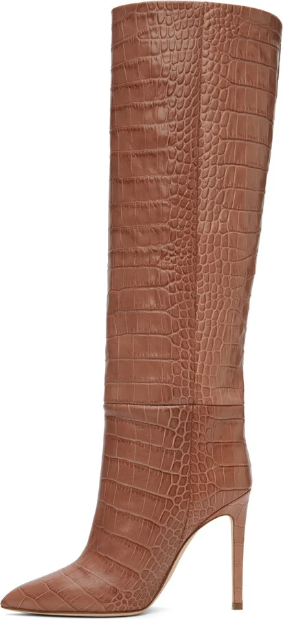 Paris Texas Pink Croc Stiletto Tall Boots - Image 3
