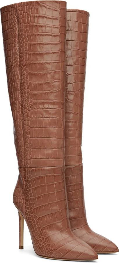 Paris Texas Pink Croc Stiletto Tall Boots - Image 4