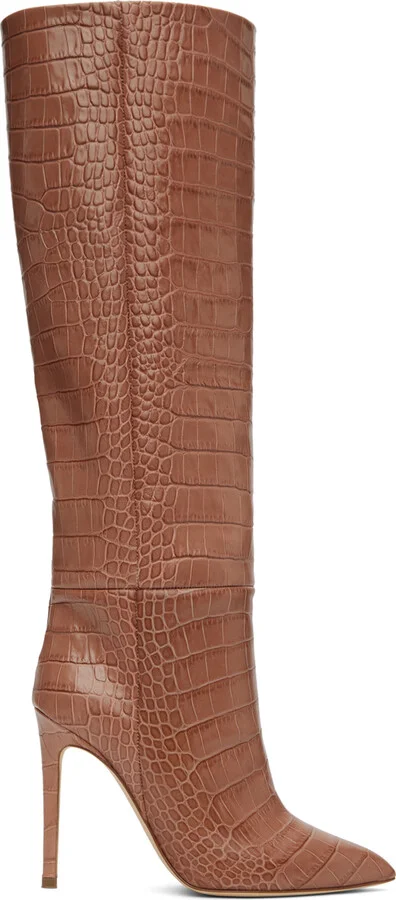 Paris Texas Pink Croc Stiletto Tall Boots