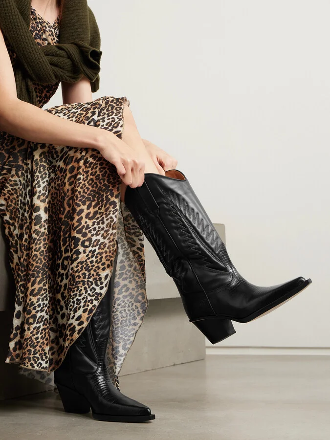 Paris Texas - Rosario Embroidered Textured And Croc-effect Leather Cowboy Boots - Black - Image 2