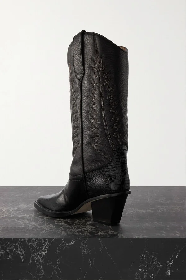 Paris Texas - Rosario Embroidered Textured And Croc-effect Leather Cowboy Boots - Black - Image 3