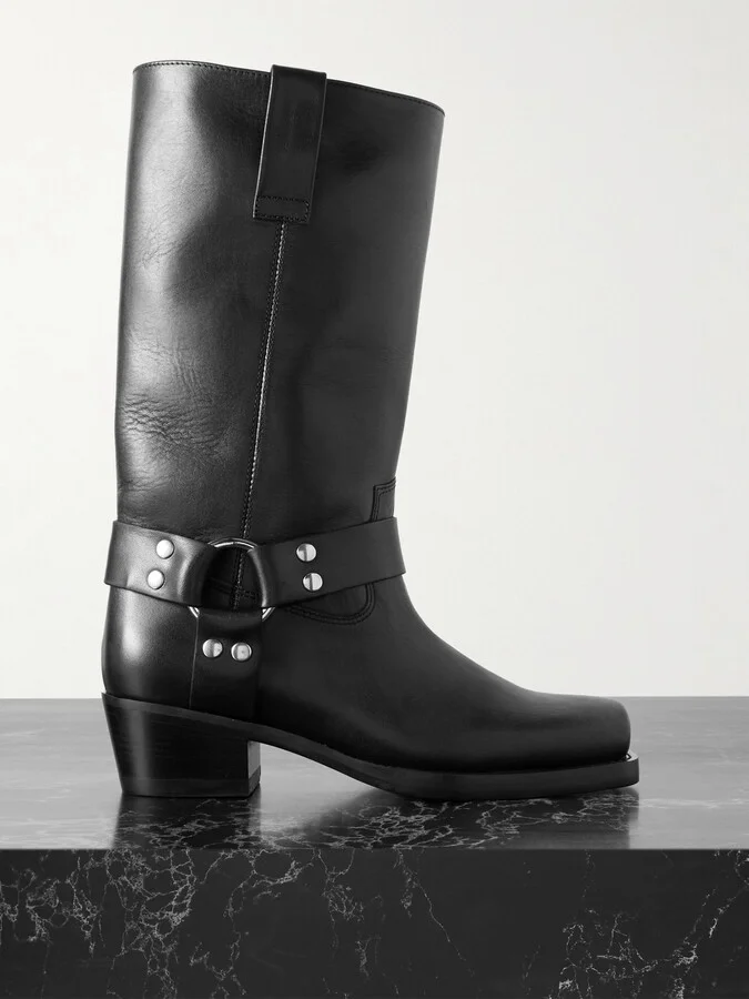 Paris Texas - Roxy Embellished Leather Knee Boots - Black