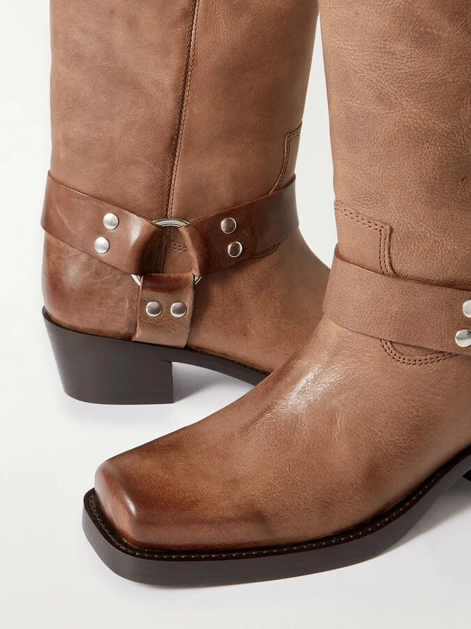 Paris Texas - Roxy Embellished Leather Knee Boots - Brown - Image 4