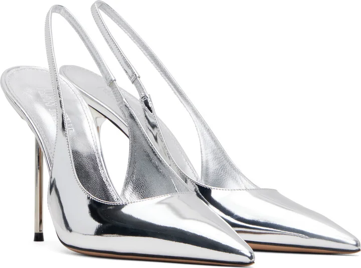 Paris Texas Silver Lidia Slingback Heels - Image 4
