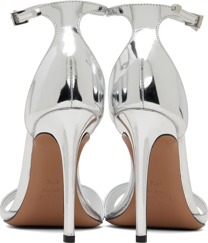 Paris Texas Silver Mirror Leather Stiletto Heeled Sandals - Image 2