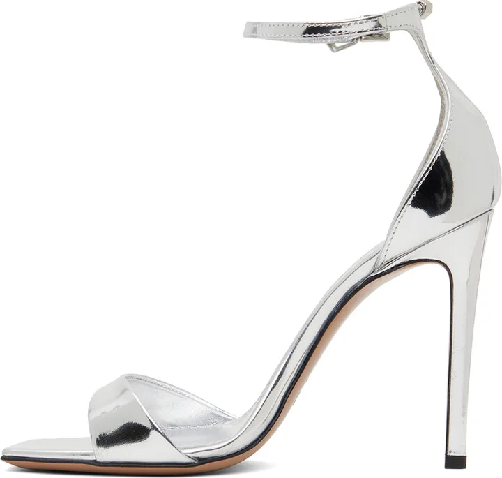 Paris Texas Silver Mirror Leather Stiletto Heeled Sandals - Image 3