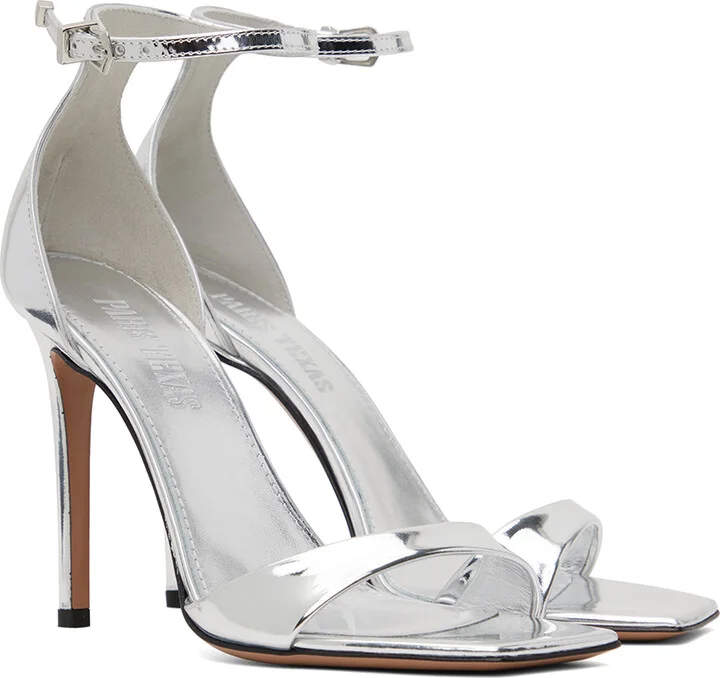 Paris Texas Silver Mirror Leather Stiletto Heeled Sandals - Image 4
