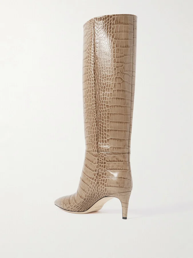 Paris Texas - Stiletto Croc-effect Leather Knee Boots - Brown - Image 3