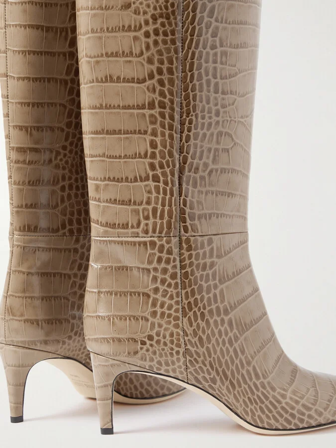 Paris Texas - Stiletto Croc-effect Leather Knee Boots - Brown - Image 4