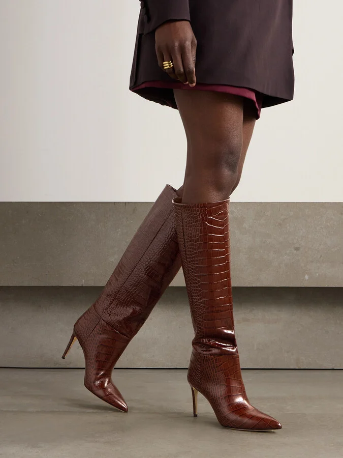 Paris Texas - Stiletto Croc-effect Leather Knee Boots - Brown - Image 2