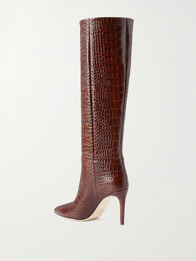Paris Texas - Stiletto Croc-effect Leather Knee Boots - Brown - Image 3