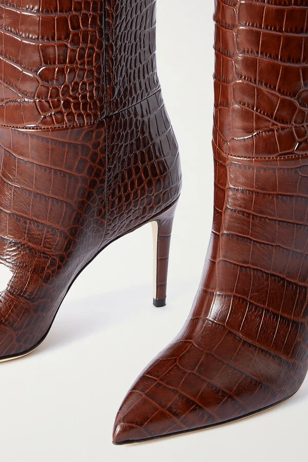 Paris Texas - Stiletto Croc-effect Leather Knee Boots - Brown - Image 4