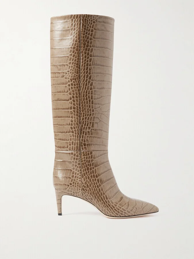 Paris Texas - Stiletto Croc-effect Leather Knee Boots - Brown