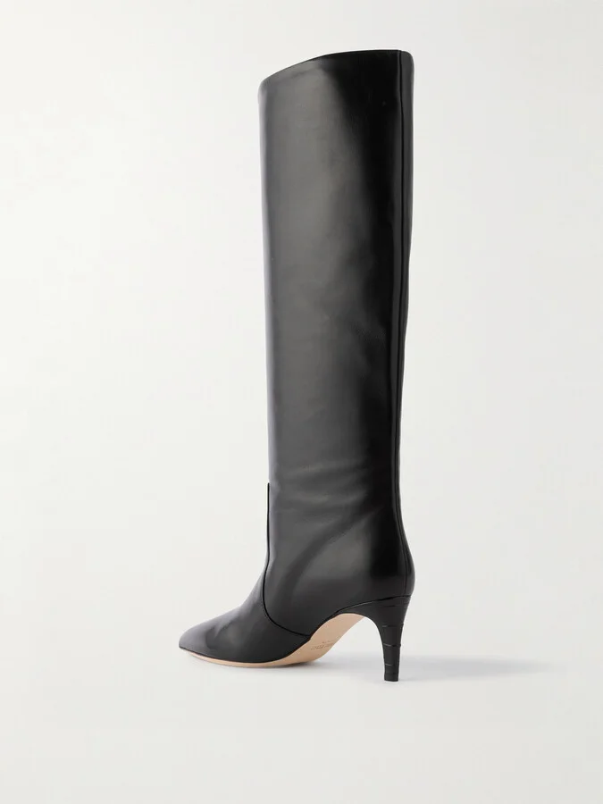 Paris Texas - Stiletto Croc-effect Trimmed Leather Knee Boots - Black - Image 3