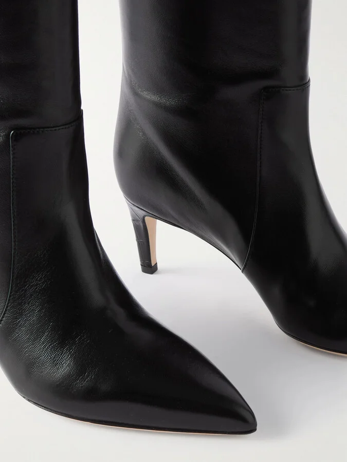 Paris Texas - Stiletto Croc-effect Trimmed Leather Knee Boots - Black - Image 4