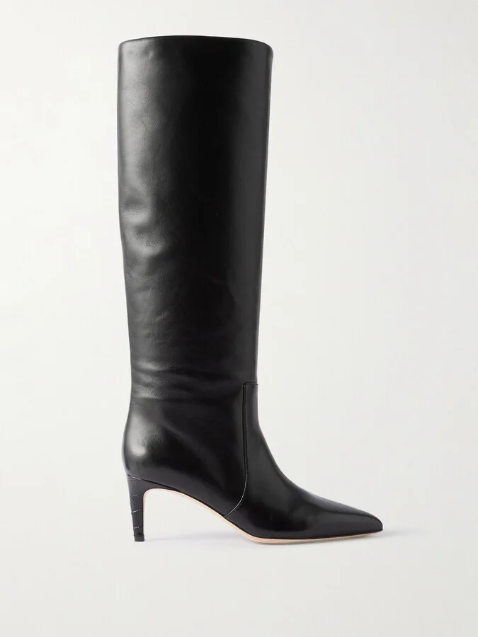 Paris Texas - Stiletto Croc-effect Trimmed Leather Knee Boots - Black