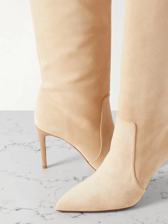 Paris Texas - Stiletto Suede Knee Boots - Neutrals - Image 4