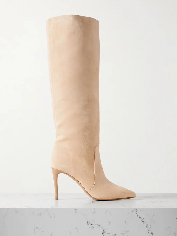 Paris Texas - Stiletto Suede Knee Boots - Neutrals