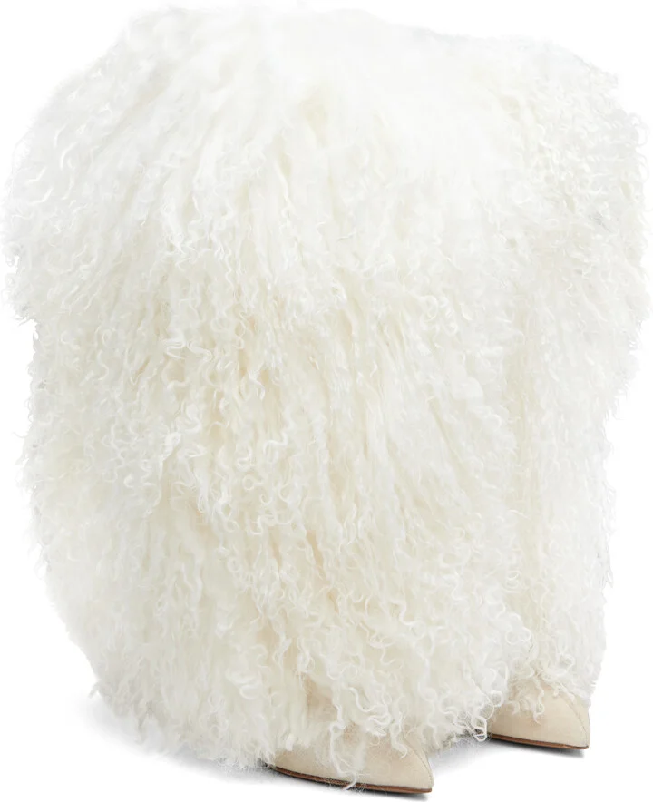 Paris Texas White Furry Stiletto Midcalf Boots - Image 4
