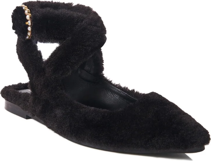 Parisa Faux Shearling Ankle Strap Flat
