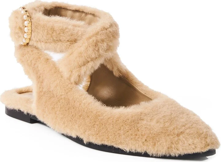 Parisa Faux Shearling Ankle Strap Flat