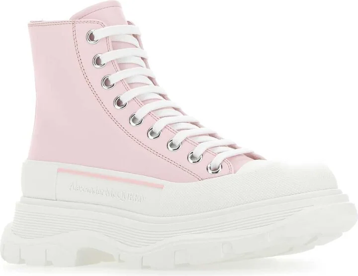 Pastel Pink Leather Tread Slick Sneakers - Image 2