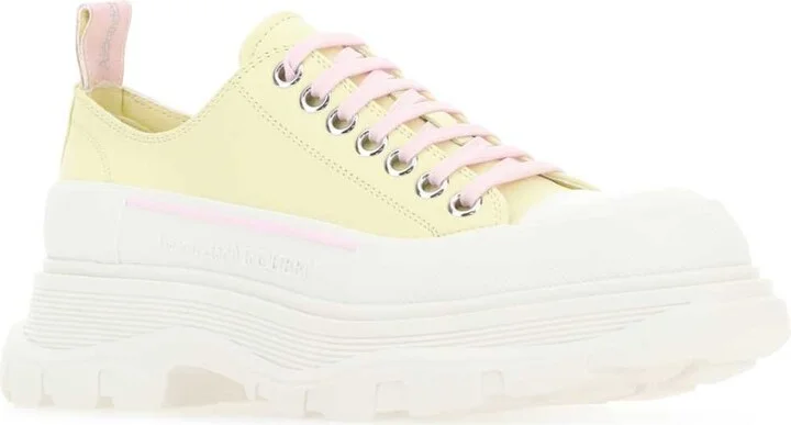 Pastel Yellow Leather Tread Slick Sneakers - Image 2