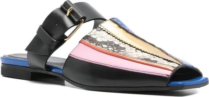 Patch buckle-detail patchwork mules - Image 2