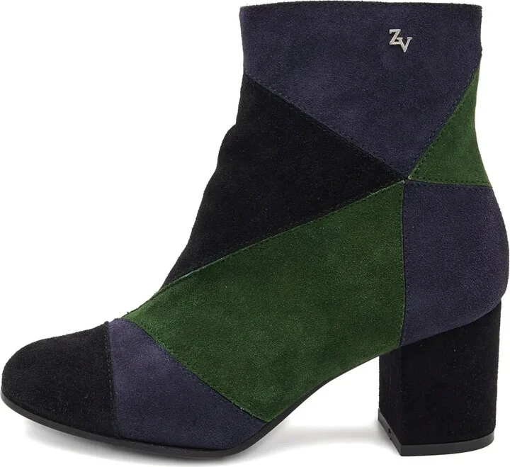 Patchwork Block-Heels Boots