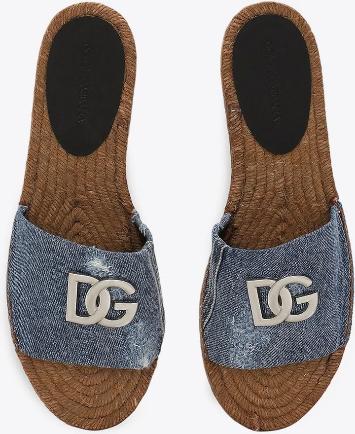 Patchwork Denim DG Logo Flat Slides - Image 3