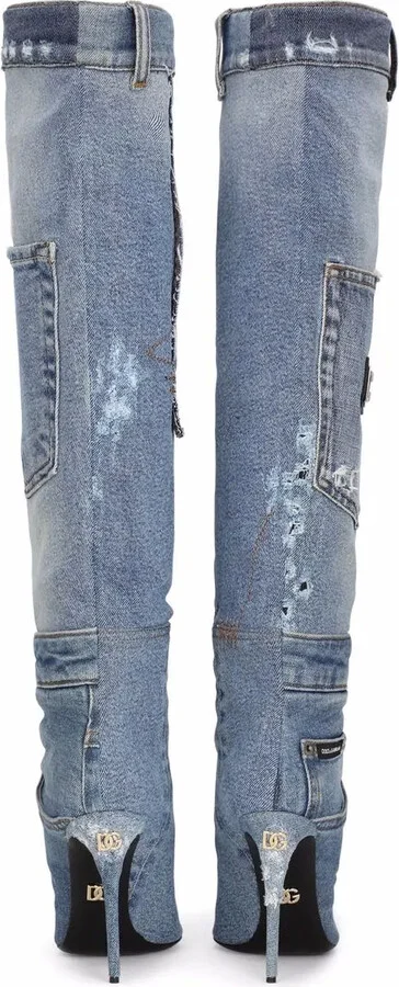 Patchwork-Denim Knee-Length Boots - Image 3