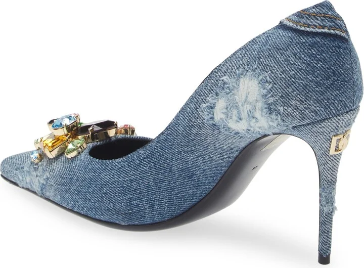 Patchwork Denim Pointed Toe Pump - Image 2