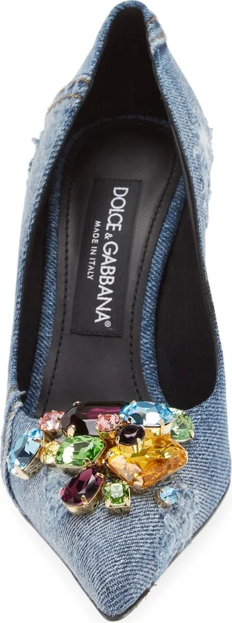 Patchwork Denim Pointed Toe Pump - Image 4