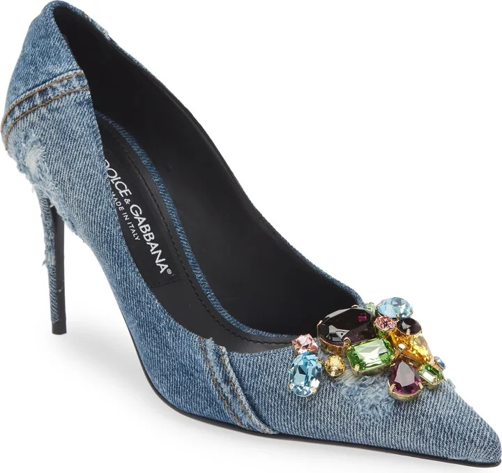 Patchwork Denim Pointed Toe Pump