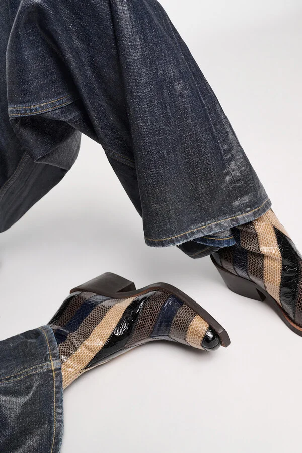 Patchwork striped Western-style Chelsea boots - Image 5