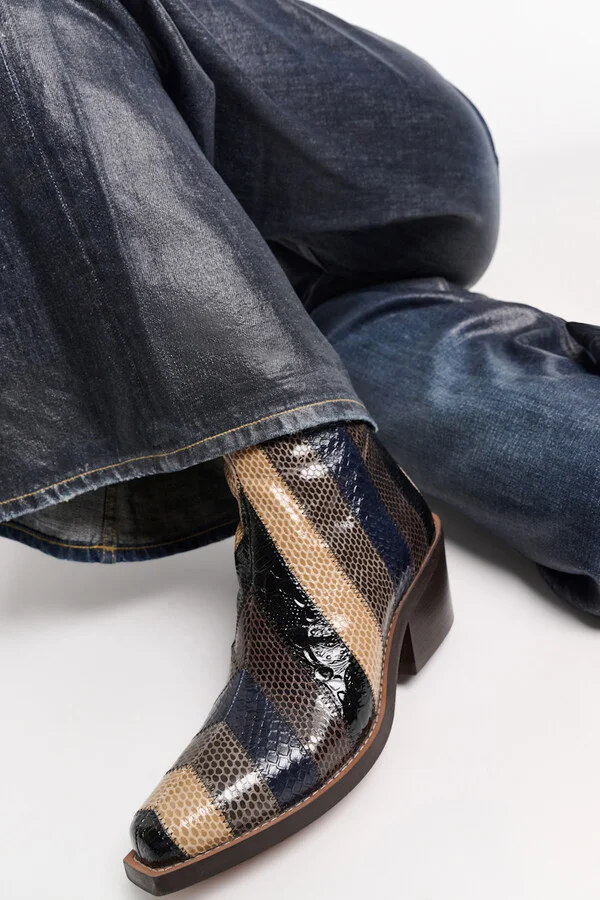 Patchwork striped Western-style Chelsea boots - Image 6
