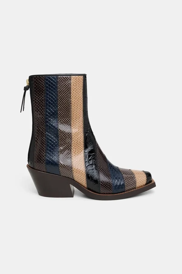 Patchwork striped Western-style Chelsea boots